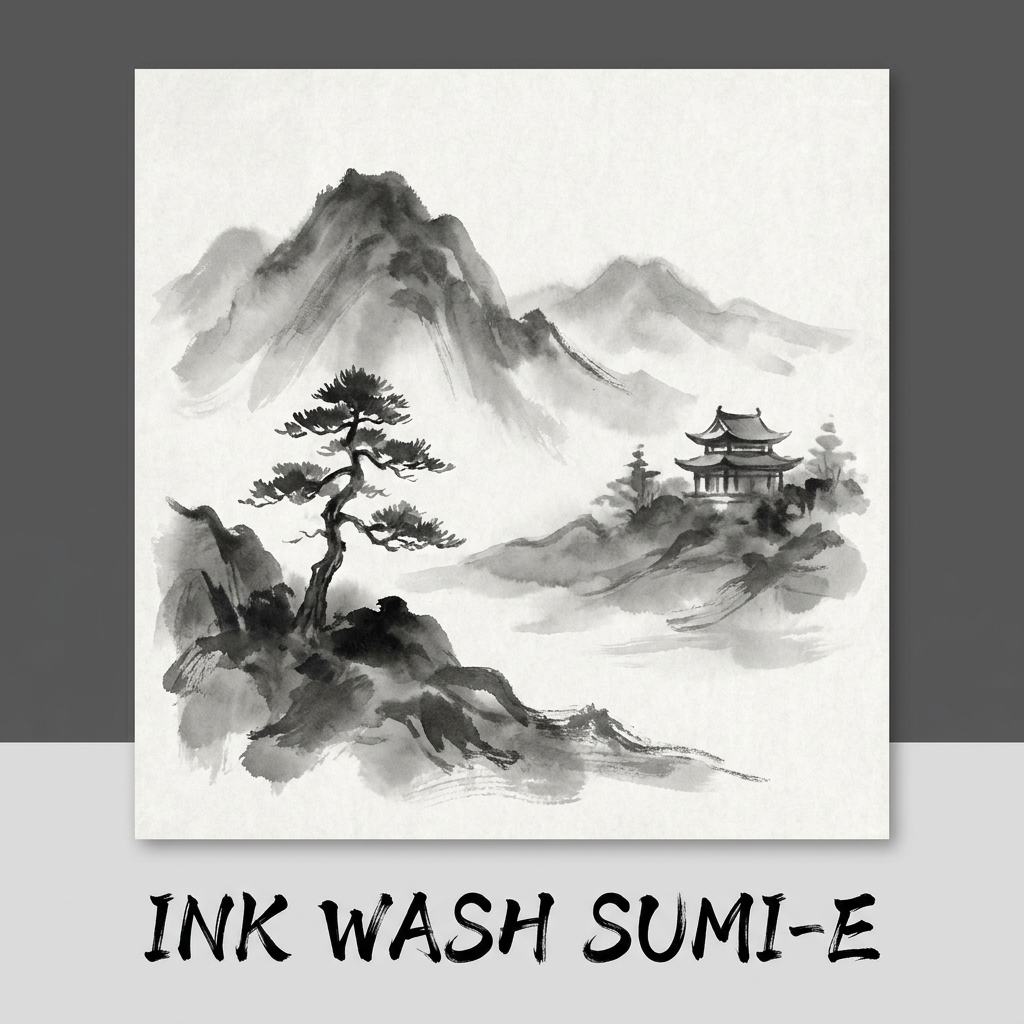 Ink Wash Sumi-e example